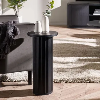 Louis Drinks Round Table Black Fluted Base Black Ash