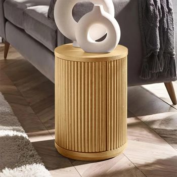 Louis Light Oak Effect 1 Door Fluted Base Round Side Table