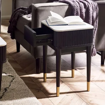 Louis White Ceramic Top Black Fluted Base 1 Drawer Lamp Table