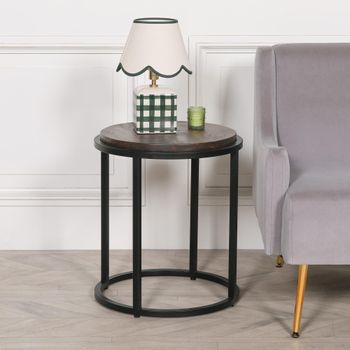 Mango Wood and Metal Occasional Round Side Table