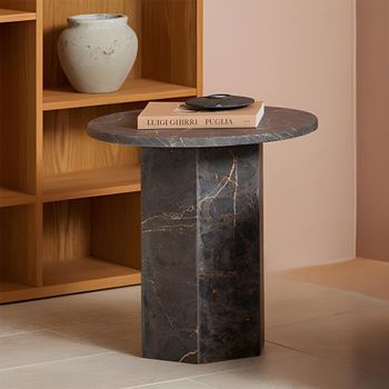 Naxos Brown Marron Marble Round Side Table