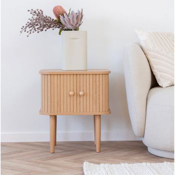 Nikko Pine Wood 2 Door Curved Fluted Side Table