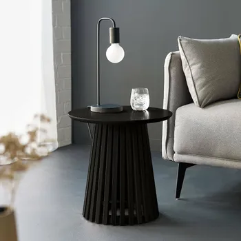 Ollie Black Slatted Base Round Lamp Table