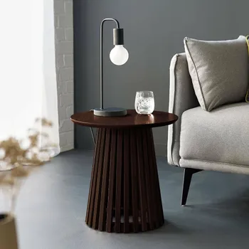 Ollie Dark Oak Slatted Base Round Lamp Table