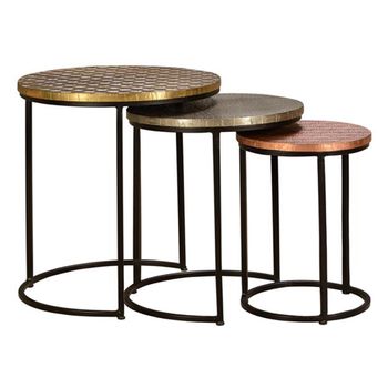 Potoa Copper and Brass Nest of 3 Tier Round Table