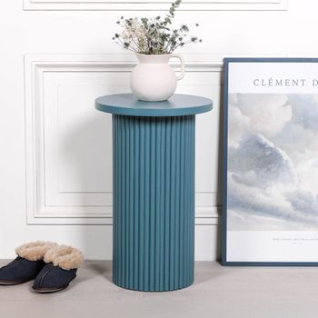 Ribbed Mango Wood Ocean Blue Occasional Round Side Table