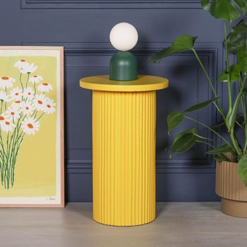 Ribbed Mango Wood Yellow Occasional Round Side Table