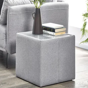 Rohe Grey Fabric Glass Top Lamp Table
