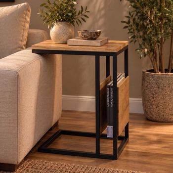 Black Mango Wood and Metal Side Table