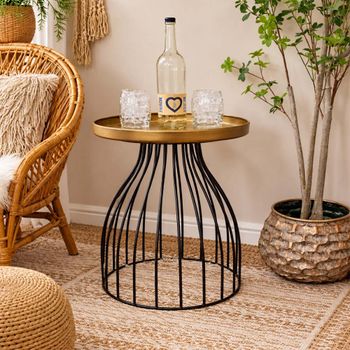 Black and Gold Metal Small Round Side Table