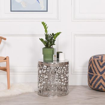 Fretwork Silver Aluminium Round Side Table