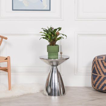 Hour Glass Silver Cast Aluminium Round Side Table