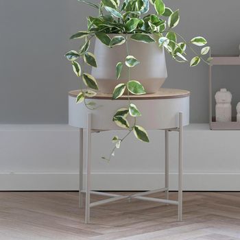 Sisco Beige Storage Round Side Table