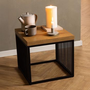 Strington Oak and Black Square Side Table