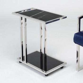 Tray Accent Rectangle Table Marble and Glass with Steel Base - Sizes Available