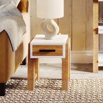 Trinity Reclaimed Wood and White 1 Drawer Side Table
