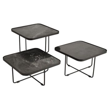 Set of 3 Ukwaheri Black Marble Square End Table