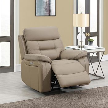Belgravia Power Taupe Leather Recliner Sofa Armchair