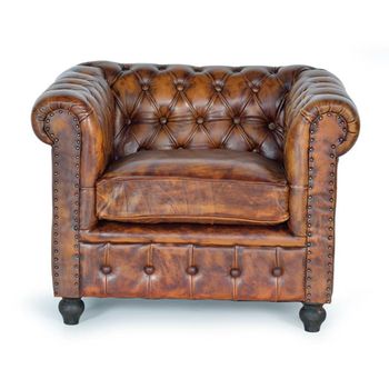 Calistoga Brown Leather Chester Sofa Armchair