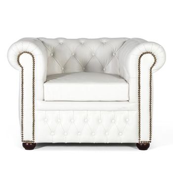 Caserta White Leather Chester Sofa Armchair