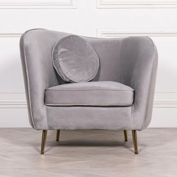 Occasional Grey Velvet Armchair with Cushion