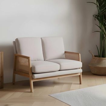 Ida Cream Fabric and Rattan 2 Seater Sofa