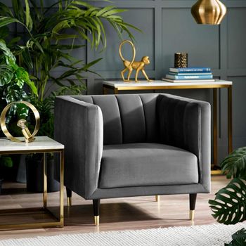 Salma Grey Fabric Chair Scalloped Back