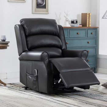 Windsor Lift and Tilt Black Leather Recliner Armchair