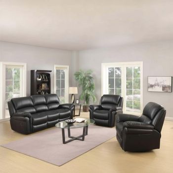 Farnham Black Leather 3+1+1 Seater Suite Recliner Sofa