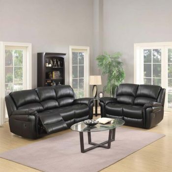 Farnham Black Leather 3+2 Seater Suite Recliner Sofa
