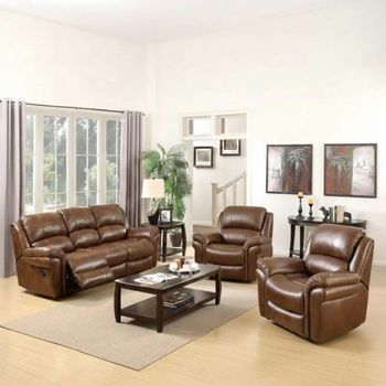 Farnham Tan Leather 3+1+1 Seater Suite Recliner Sofa