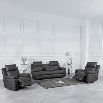 Huntington Dark Grey Leather Look Fabric 3+1+1 Seater Suite Electric Recliner Sofa