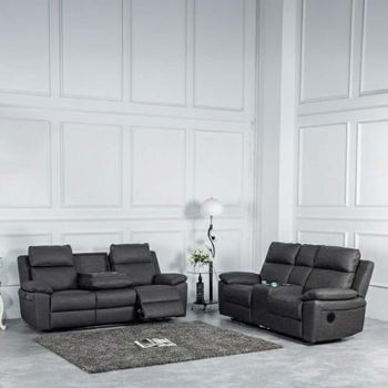 Huntington Dark Grey Leather Look Fabric 3+2 Seater Suite Electric Recliner Sofa