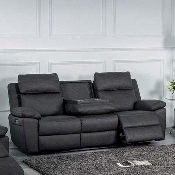 Huntington Dark Grey Leather Look Fabric 3 Seater Electric Recliner Sofa