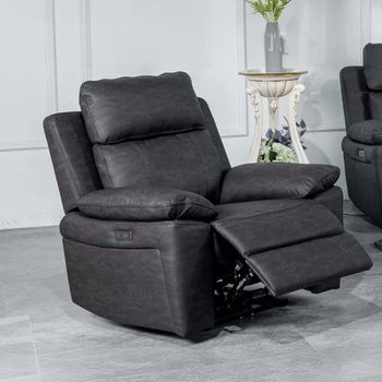 Huntington Electric Dark Grey Leather Look Fabric Recliner Armchair