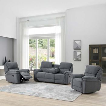 Belmont Grey Fabric 3+1+1 Seater Suite Recliner Sofa