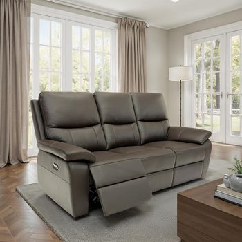 Cannes Leather 3 Seater Electric Recliner Chocolate Sofa