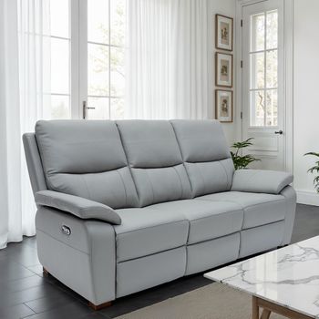Cannes Grey Leather 3 Seater Electric Recliner Sofa
