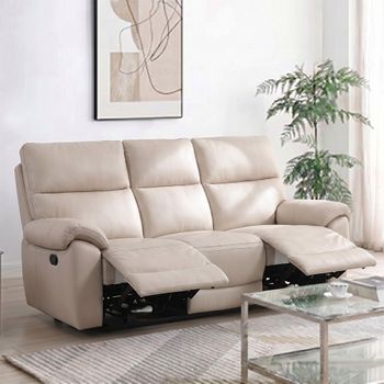 Rocco Chalk Leather Power Recliner 3 Seater Sofa