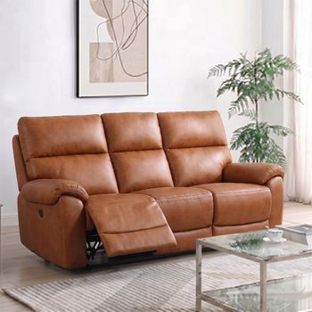 Rocco Tan Leather Power Recliner 3 Seater Sofa