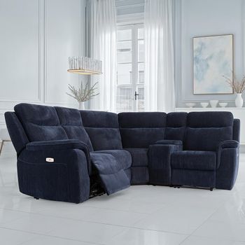 Havana Blue Fabric Electric Recliner Corner Sofa