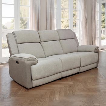 Walton Soft Grey Fabric 3 Seater Electric Recliner Sofa