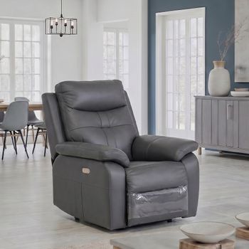 Sophia Charcoal Leather Electric Recliner Sofa Armchair
