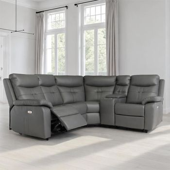 Sophia Charcoal Leather Electric Recliner Corner Sofa