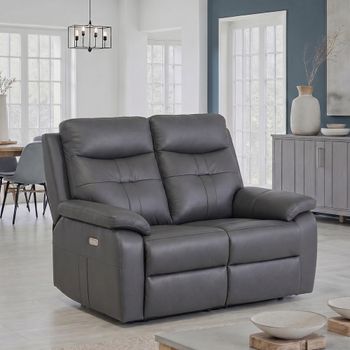 Sophia Charcoal Leather 2 Seater Electric Recliner Sofa
