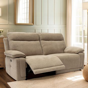 Cadenza Camel Fabric 3 Seater Electric Recliner Sofa