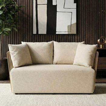 Azalea Cream Fabric with Gold Metal 2 Seater Sofa