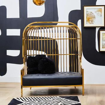 Eliza Gold Metal Frame with Dome Cage 2 Seater Sofa