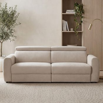 Dakota Beige Fabric 3 Seater Pull Out Electric Recliner Sofa Bed