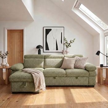 Hudson Universal Green Fabric Pull Out Bed Corner Sofa